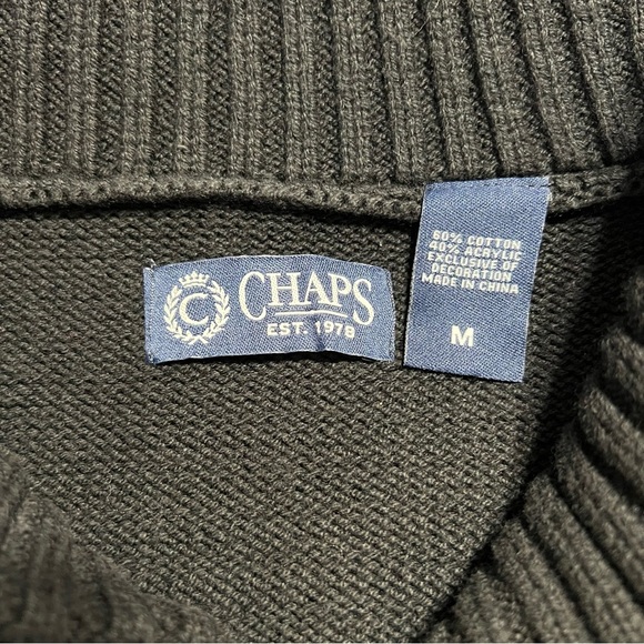 Chaps Mens Black and White Fair Isle Shawl Collar Cardigan Sweater size medium - Picture 6 of 9